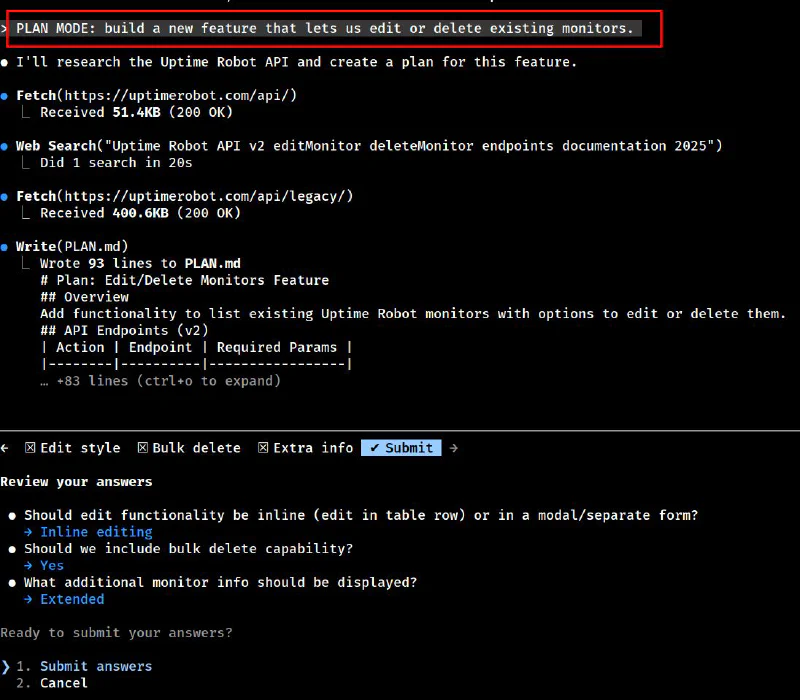 Claude Code Plan Mode interface